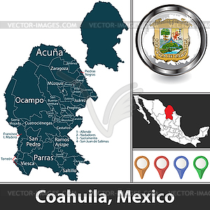 Map of Coahuila, Mexico - vector clipart / vector image