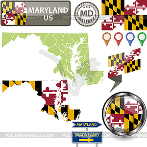 Map of Maryland, US - vector image