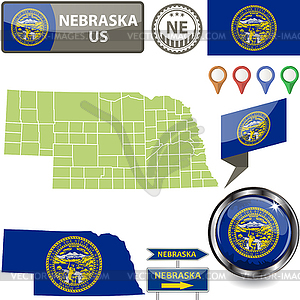 Map of Nebraska, US - vector EPS clipart