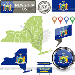 Map of New York, US - vector clip art