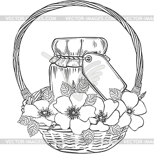 Basket with Jam Jar - vector clipart