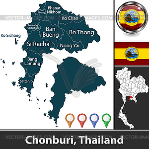 Карта Чонбури, Таиланд - изображение в векторном формате