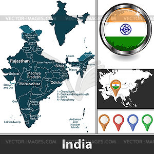 Map of India - color vector clipart