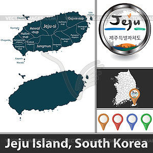 Map of Jeju Island, South Korea - vector image