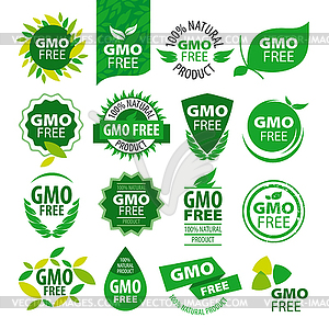 Большой набор логотипов натуральных продуктов без ГМО - векторный рисунок