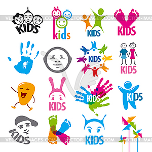 Большой набор логотипов детей - векторное изображение клипарта