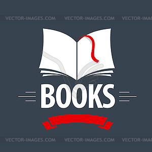 Logo book with red ribbon and bookmark - color vector clipart