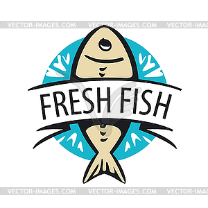 Logo fresh fish in circle and tape - vector clipart