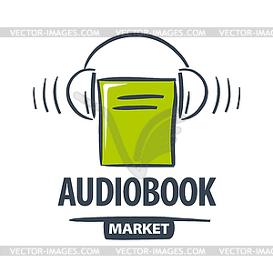 Logo green book with headphones - vector clip art