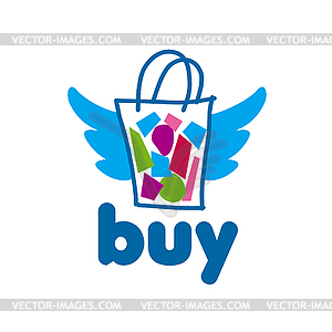 Логотип упаковать товары с крыльями - векторное изображение клипарта