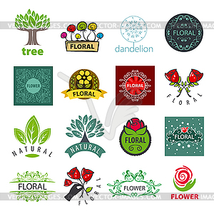 Biggest collection of logos of flower and vegetable - vector clipart