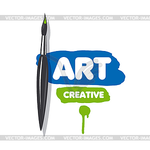 Logo brush and blue and green paint - vector image