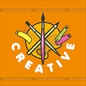 Logo brush and palette for creativity - vector image