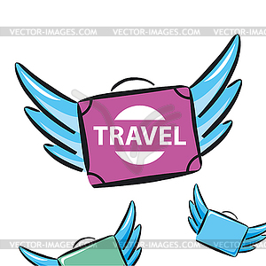 Logo flying suitcases with wings - vector image