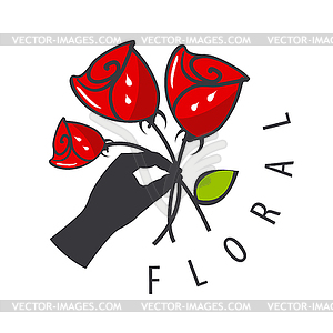 Logo hand is holding bouquet of flowers - royalty-free vector image