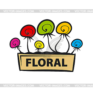 Logo multicolored flowers in pot - vector EPS clipart