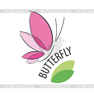 Logo pink butterfly and petals - vector clipart