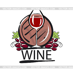 Logo red wine barrel and vine - vector clipart