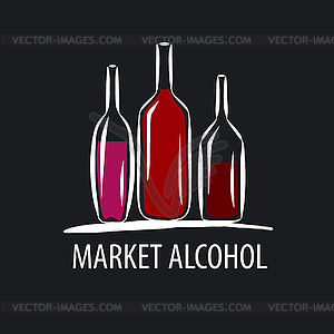 Logo wine bottles on black background - vector clip art