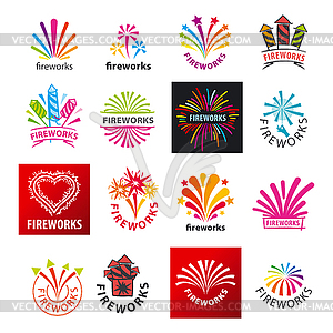 Large set of logos fireworks - vector clipart