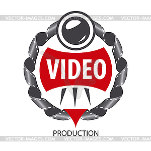 Logo emblem of lens and videotapes - vector clip art