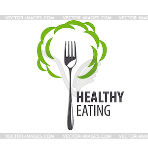 Logo fork and green cloud - vector clipart