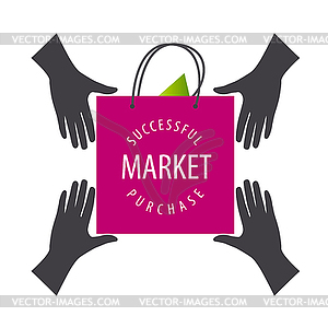 Logo shopping bag of hand to hand - vector image