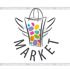 Logo shopping bag with wings - vector clipart