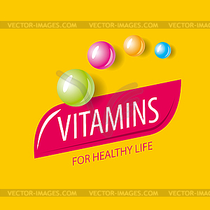 Logo vitamins in form of colored capsules - vector image