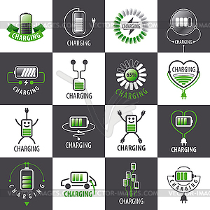 Large set of logos charging accumulators - vector clip art