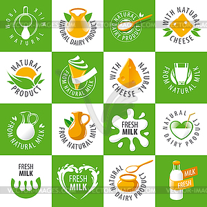 Large set of logos dairy products - color vector clipart