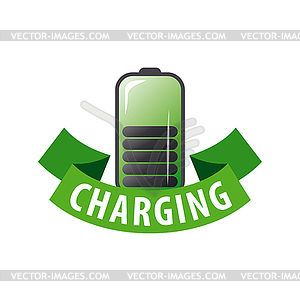 Logo battery and green ribbon - vector clipart