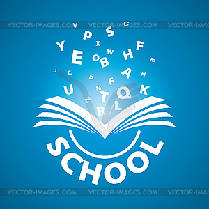 Логотип книга летающих букв - клипарт в векторном виде