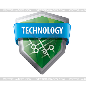 Logo green shield with chip - vector clip art