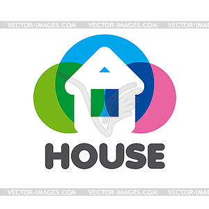 Logo house on background of colorful circles - vector clipart