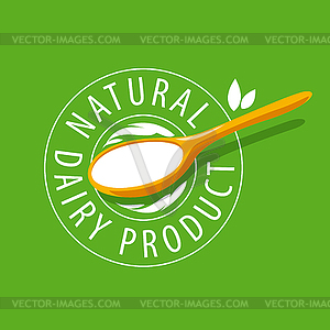 Logo spoon with milk product - vector image