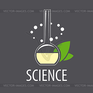 Logo test-tube with liquid and leaves - vector clipart