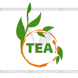 Logo imprint tea and green leaves - vector image