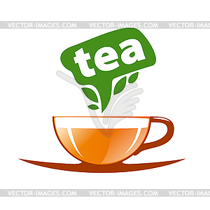 Logo tea in glass cup - vector image