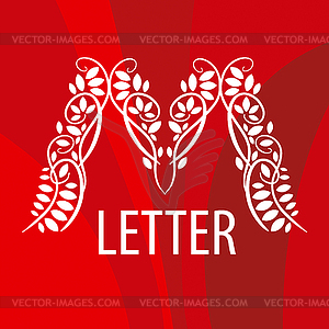 Logo letter M with vegetative ornament on red - vector clipart