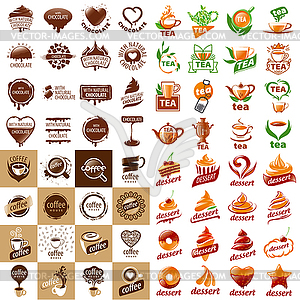 Large set of logos hot drinks and desserts - vector clipart