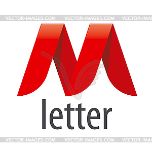 Logo red ribbon in shape of letter M - vector clipart