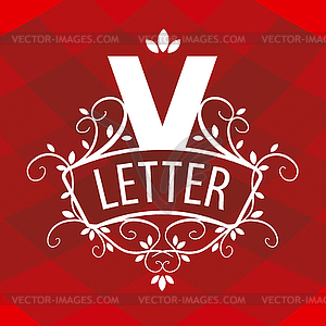 Ornate letter V logo on red background - vector image