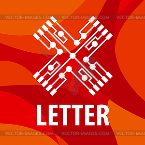 Logo letter X in form chip on red background - vector clipart