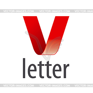 Logo red ribbon in shape of letter V - vector image