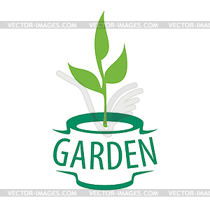 Logo sapling in pot for garden - vector clipart