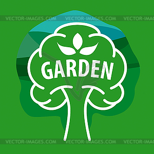 Logo tree for garden on green background - vector image