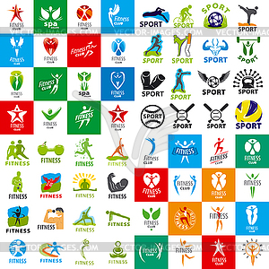 Большой набор логотипов спорта и фитнеса - иллюстрация в векторе