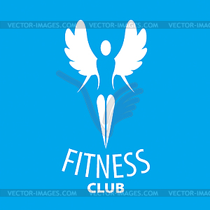 Logo girl with wings on blue background - vector image