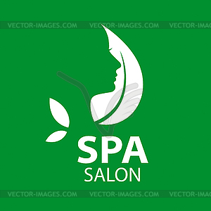 Logo woman`s face in background of leaves - royalty-free vector image